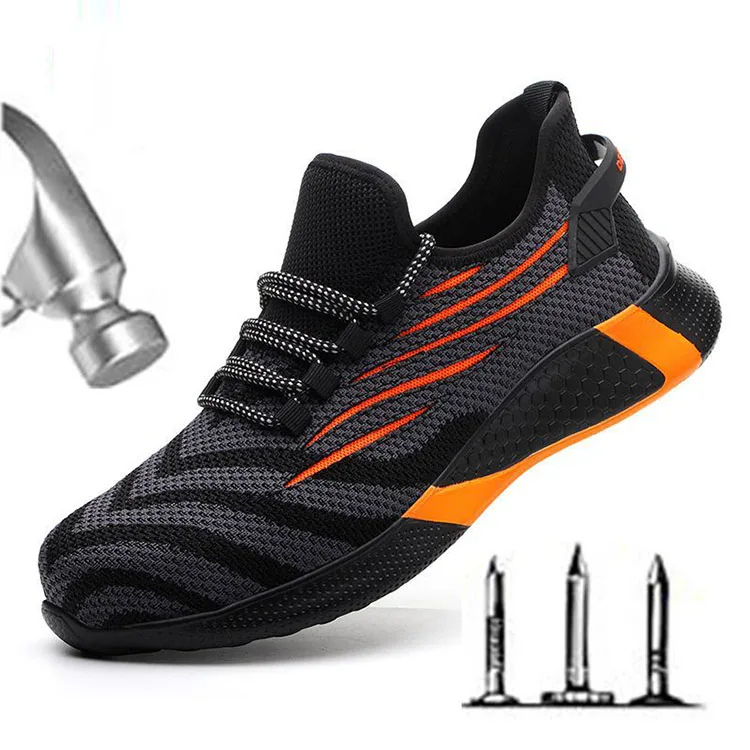 

Manufacturers wholesale steel toe work shoes anti smashing anti piercing breathable flying weaving safety shoes, Blue,red,orange,green