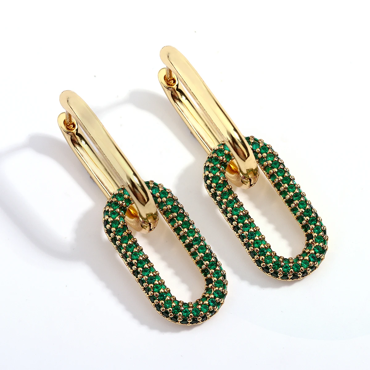 

AENSOA Geometric Gold Copper Alloy Green Zircon Rhinestone Earrings Women Fashion Jewelry Drop Aretes New Earrings For Fall