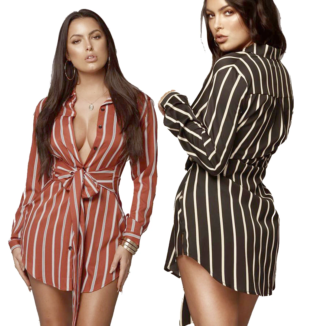 

2021 new arrivals autumn Fashion sexy striped shirt dress breathable long sleeve skirt casual dresses women clothes clothing