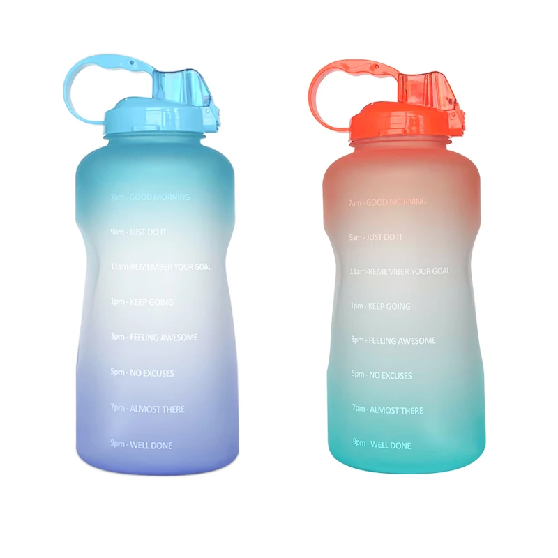 

Big Capacity 128oz Tritan BPA Free Plastic PC Portable Botella De Agua Sports Water Bottle Drinking Bottles With Shoulder Strap, Orange-cyan-blue