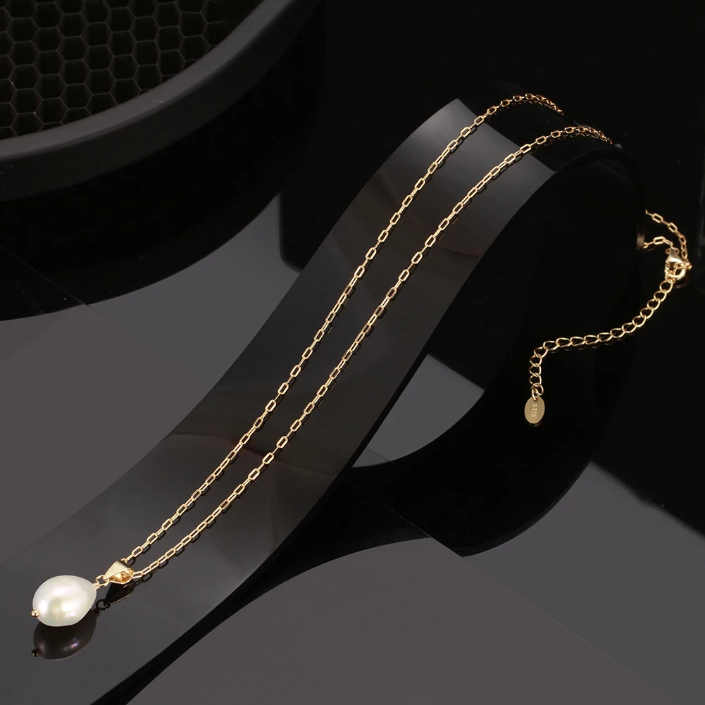 RINNTIN GPN24 Luxury Jewelry14K Gold Plated Pearl Necklace Women 925 Sterling Silver Baroque Freshwater Pearls Necklace