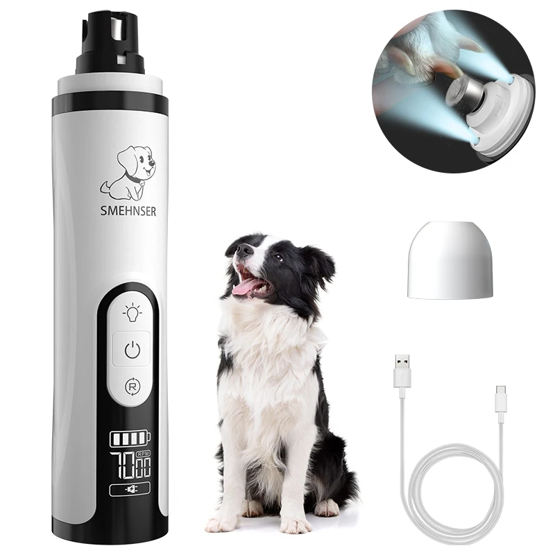

Electric Upgraded Diamond grinder head Silent Cat Pet Dog Nail Grinder Trimmer pet nail polisher usb recharge With Light Led