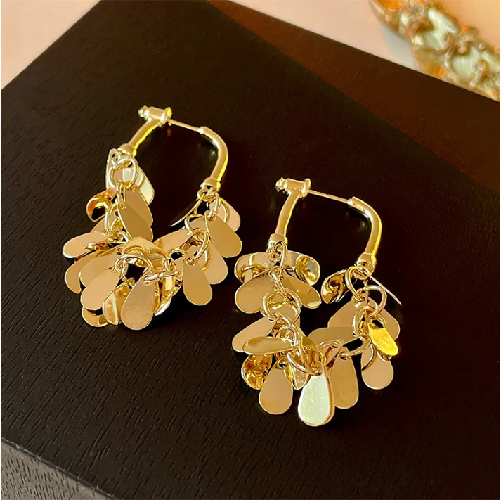 

Luxury European Gold Plated Leaf long tassel ear buckle Earrings clip Jewelry Women