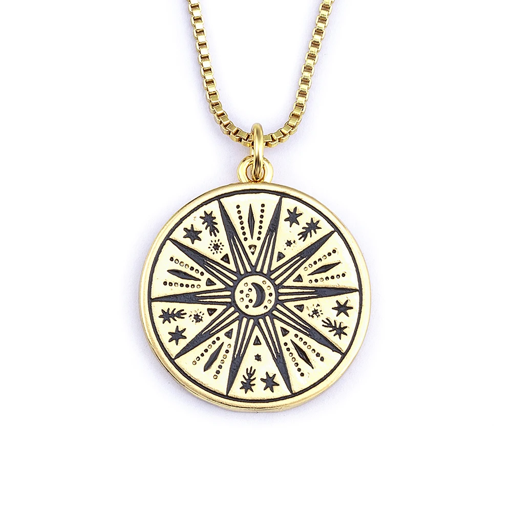 

New Arrival Round Shape Moon Star Pendant Necklaces Fashion Copper Zircon Choker Custom Gold Plated Jewelry Gift Wholesale