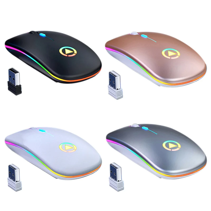 

New Ultra-Thin Mini Wireless Mouse Silent Mute Rechargeable LED Colorful Lights Computer Gaming Mouse