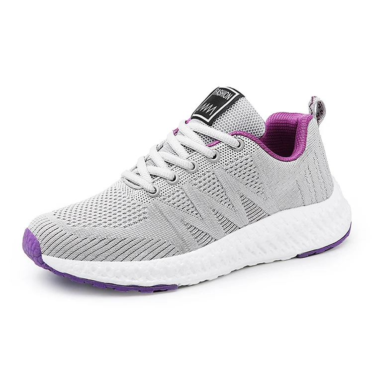

High quality Wholesale price woman casual shoes running sport mesh walking cheap sneakers breathable lady sports shoes, Grey&purple,black&rose red ,purple,black&white