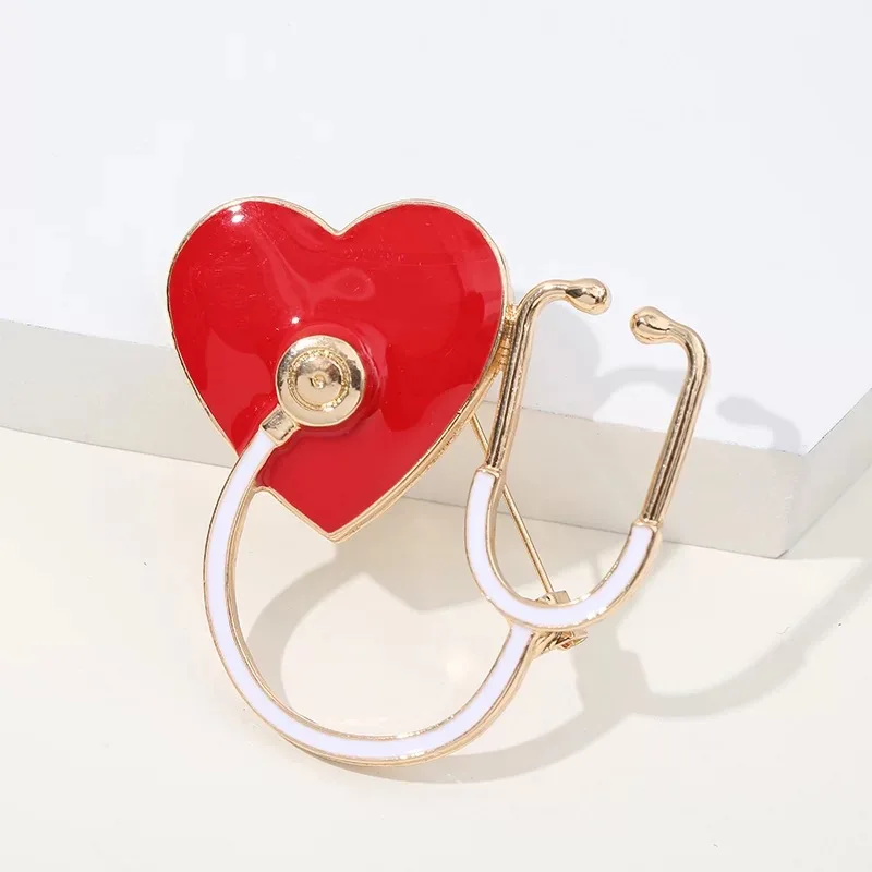 

Stethoscope Pin For Nurse Heart Shaped Fashion medical gifts brooch Pin enamel Pin Doctor nurse accessories brooches, 5 color