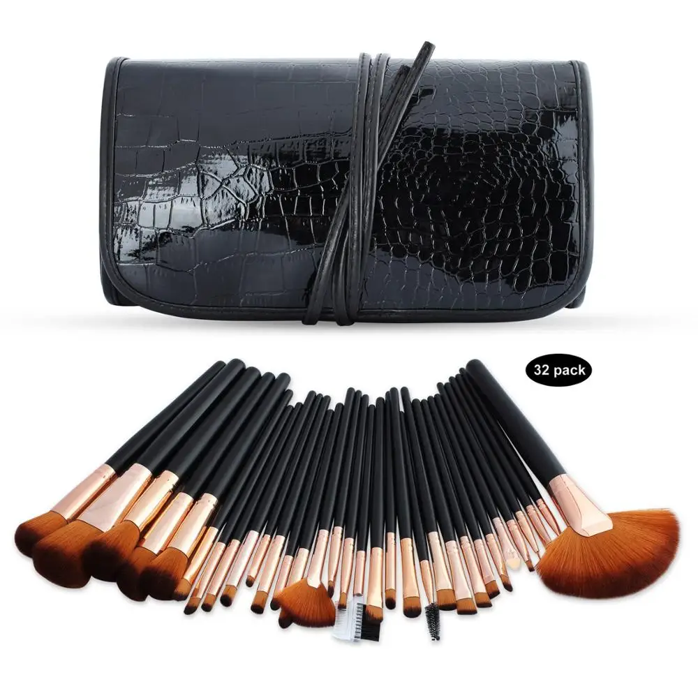 

Customizable Fiber Hair Makeup Brush Hot Selling 32 pcs brush Sets, Black/brown