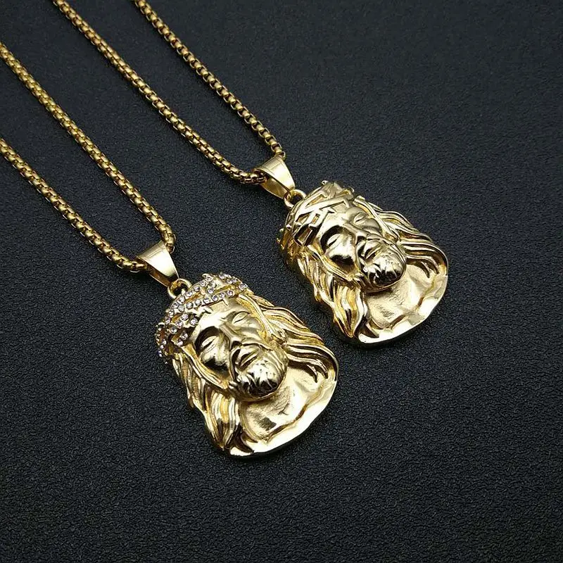 Duyizhao Hip Hop Religious Necklace Titanium Steel Gold Plated Diamond Inlaid Catholic Jesus Christ Pendant