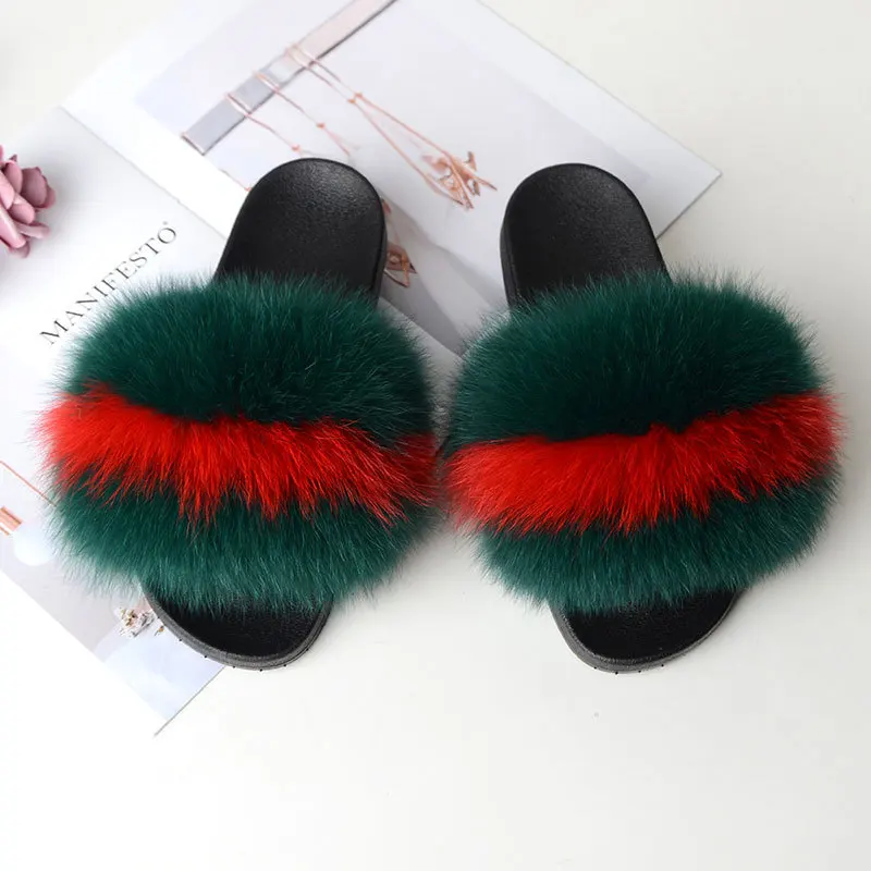 

2019 Wholesale Women Fur Slides, Warm Soft Ladies Fox Fur Slide Slippers