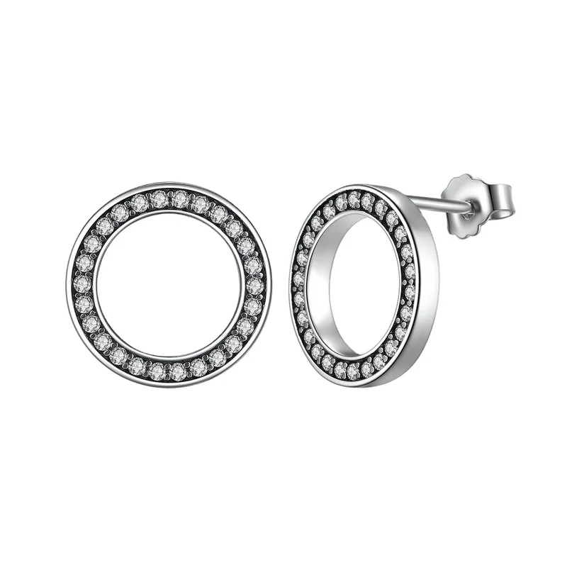 

Exquisite Jewelry Clear Cz Circle Round Trendy 925 Sterling Silver Earrings