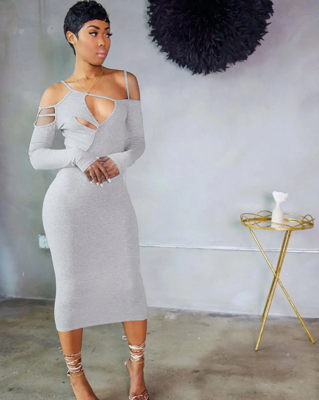 

X03071S Cut Out One Shoulder Bandage Maxi Dresses For Women Bodycon Night Clubwear Solid Sexy Hot Summer Party Dress One Piece, Gray