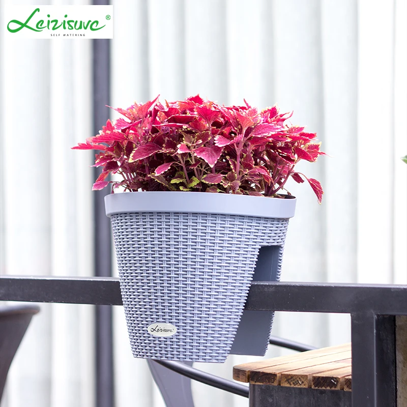 

Thickened PP Resin Balcony riding Flowerpot Hanging Meat Basin Guardrail Saddle Basin railing greening planting flower box, Purple, gray, green, white, blue, pink