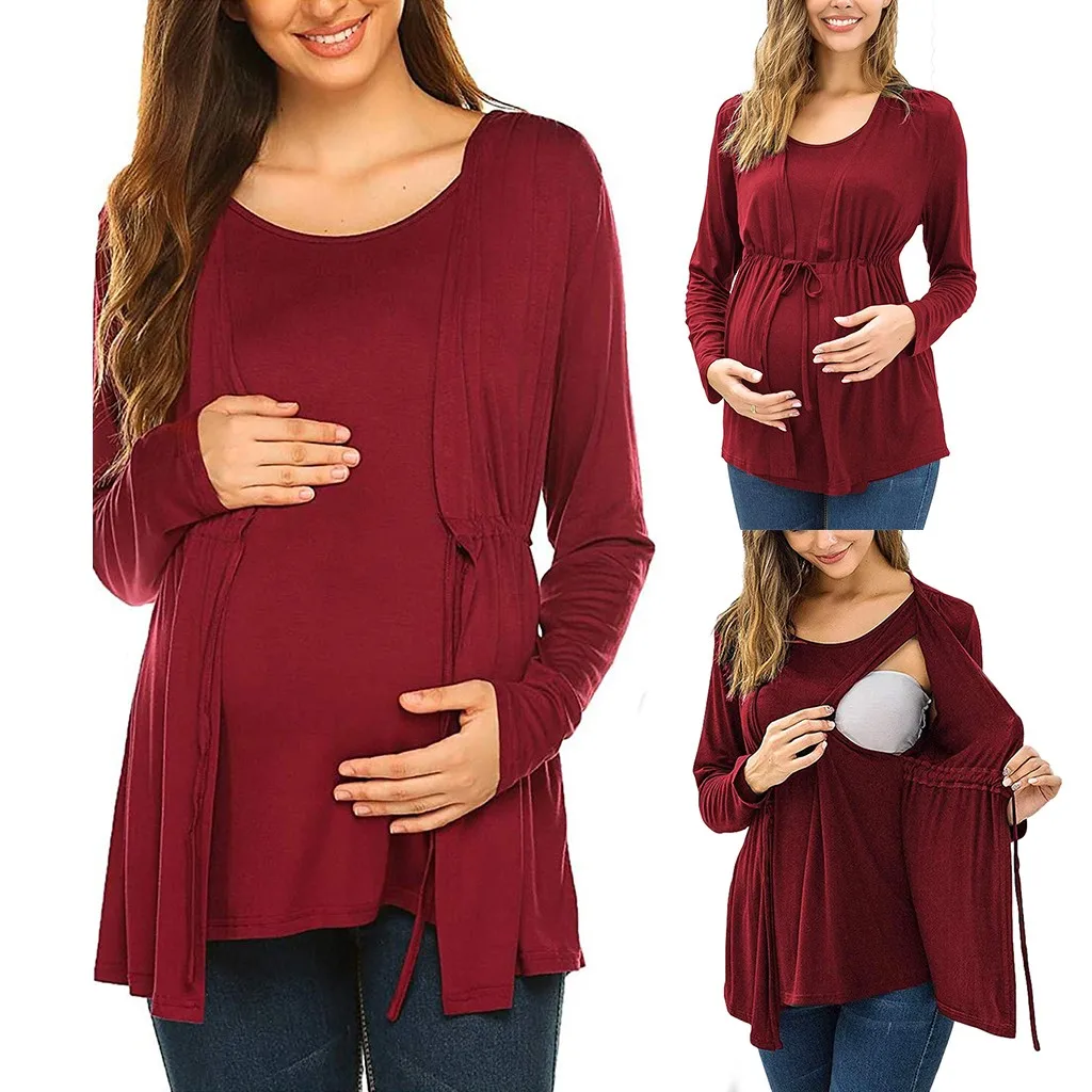 Women Nursing Top Winter Double Layer For Breastfeeding Long Sleeve T-shirt Elegant Pregnancy Maternity Clothes For Mom 2021, As shown in the figure