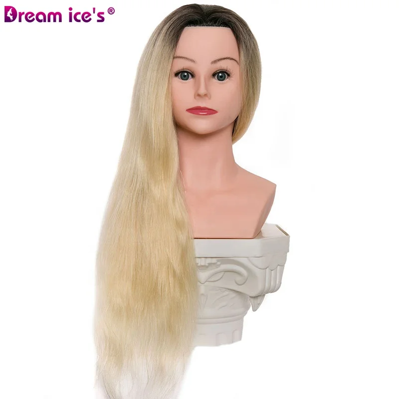 Dream.Ice's Hair 60-70cm 100% human hair blonde color hairdressing training mannequin head with shoulder for paint curl braid 