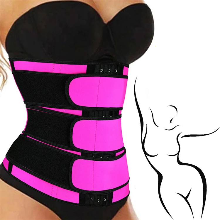 

Women Fitness Body Shapers Adjustable 3 Straps Three Belt Compression Slimming Belt Sauna Effect Corset Waist Trainer With Hook, Red, black,grey