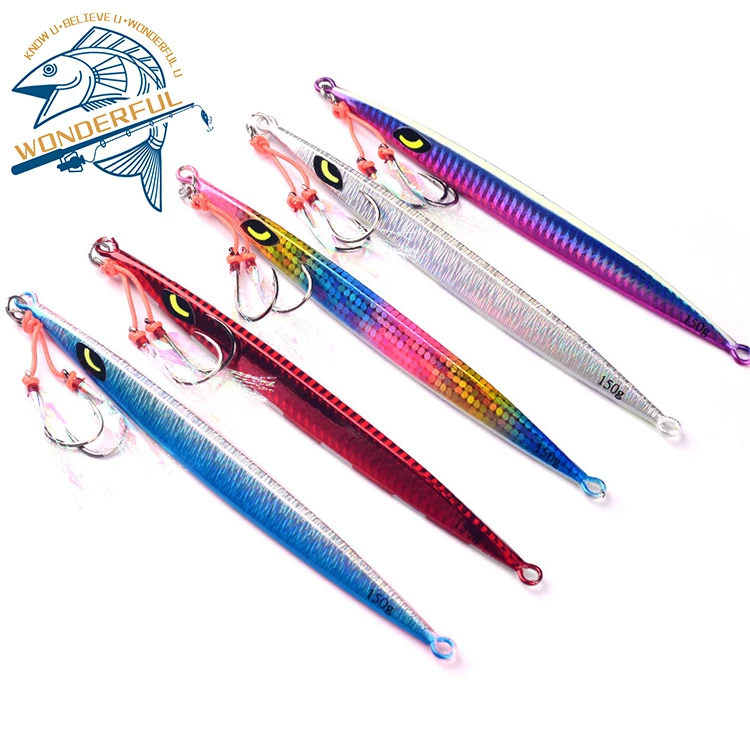 

Hot Selling 150g 200g 250g 300g Hard Metal Deep Sea Luminous Boat Fishing Lead Fast Sinking Jigging Lure With Assist Hook