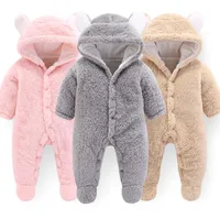 

wholesale knitted warm hooded newborn baby girl clothes winter long sleeve romper