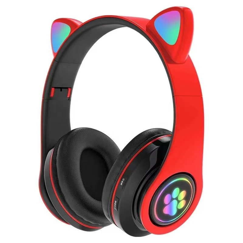 

TikTok 2022 Gaming Cat Paw Ear Headphones Christmas gift LED Lights Headset Cartoon Cute Wireless Headphones Kids
