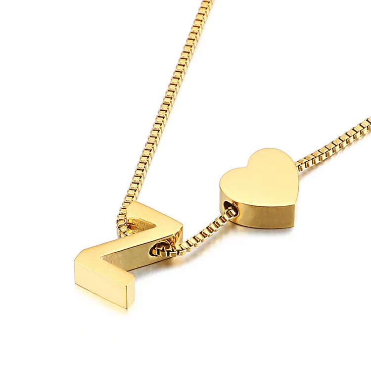 

12 Letter Stainless Steel Love Heart Pendant Necklace for Lover, Gold