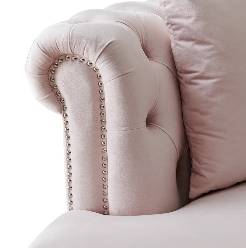 
New design Living Room Home Furniture Modern Arc Pink Velvet Upholstery Fabric Sofa 