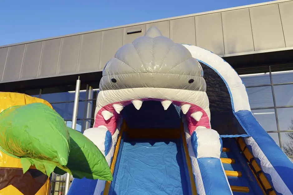 
Hot sale inflatable colorful digital printing giant shark dry slides for sale 