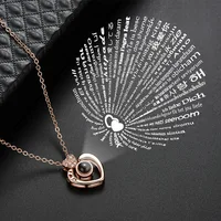 

2020 SAF Rose Gold Silver 100 Languages I Love You Statement Necklace Love Memory Pendant Jewelry Necklace