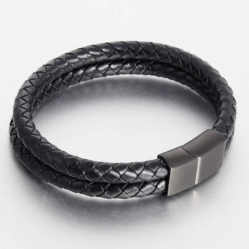 

Multi strand Braided Leather Cord Acceptable Custom Logo card Clasp Genuine Leather Bracelet For Men