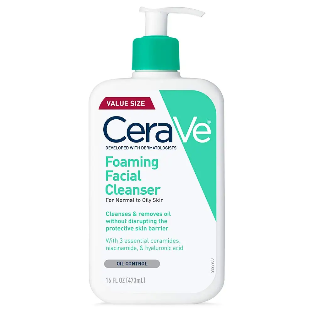 

236L CeraVe Foaming Facial Cleanser Makeup Remover and Daily Face Wash for Oily Skin Fragrance free deep facial cleanser