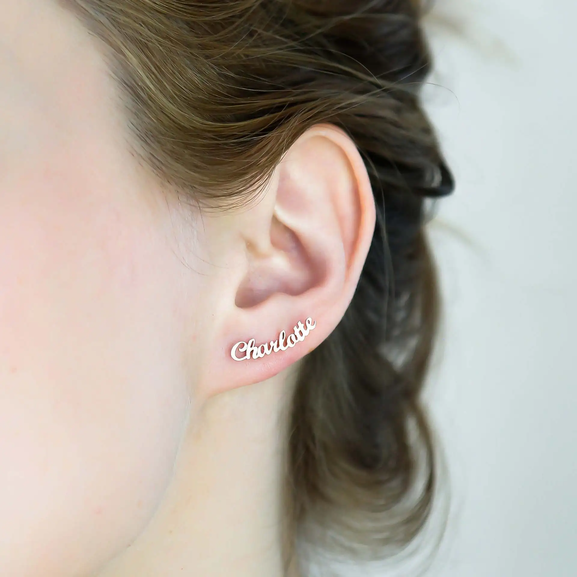

Personalized Custom name stud earrings gold plated stainless steel women name plate earrings jewelry, Silver / gold / rose gold