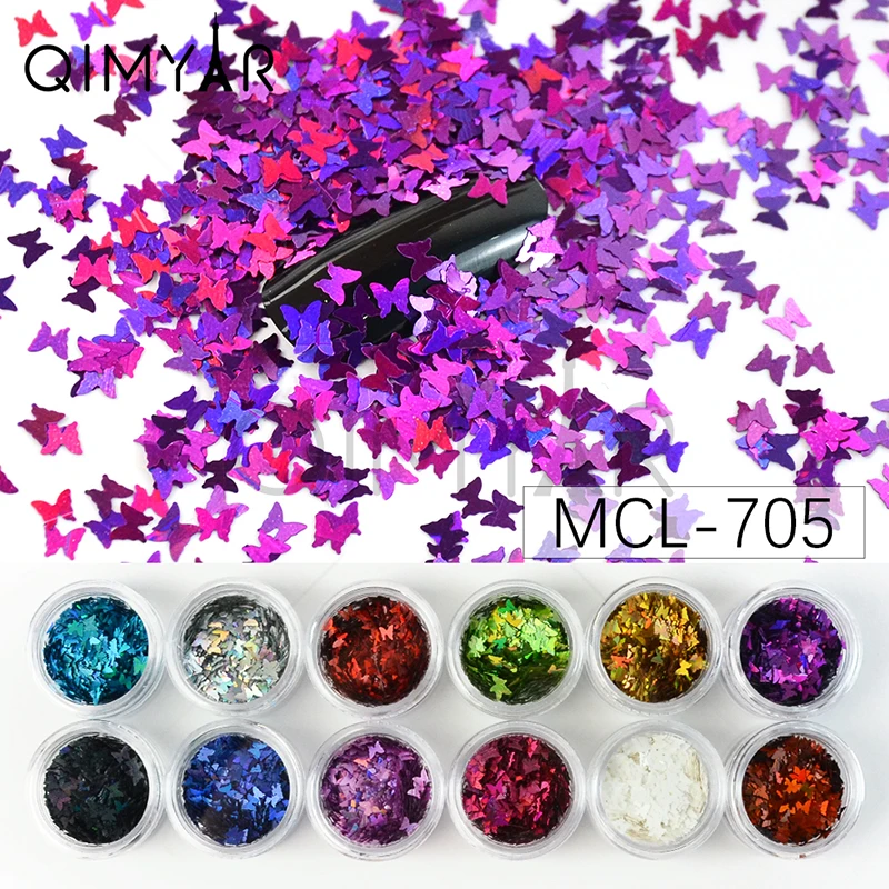 

Wholesale nail art glitter 12 colors butterfly shape sequin sparkles for acrylic nails supplies