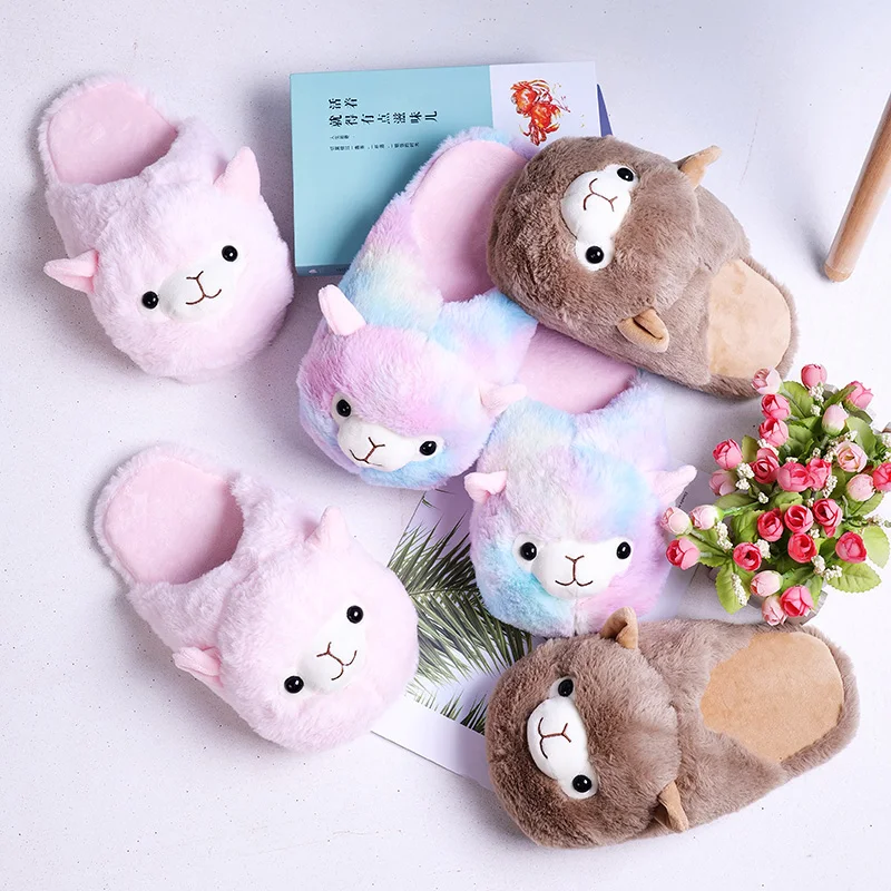 

Wholesale Stuffed Animal Shape Plush Alpaca Slippers Animal Indoor Slipper Cartoon Slipper for Women, As photo
