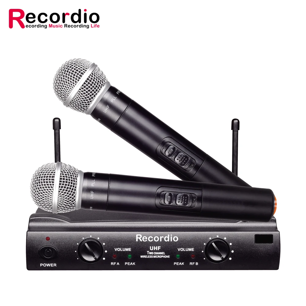 

GAW-U200 Wireless Microphone System Handheld Microphone 2 Channels Professional Cordless Microphone Kit For Studio Karaoke