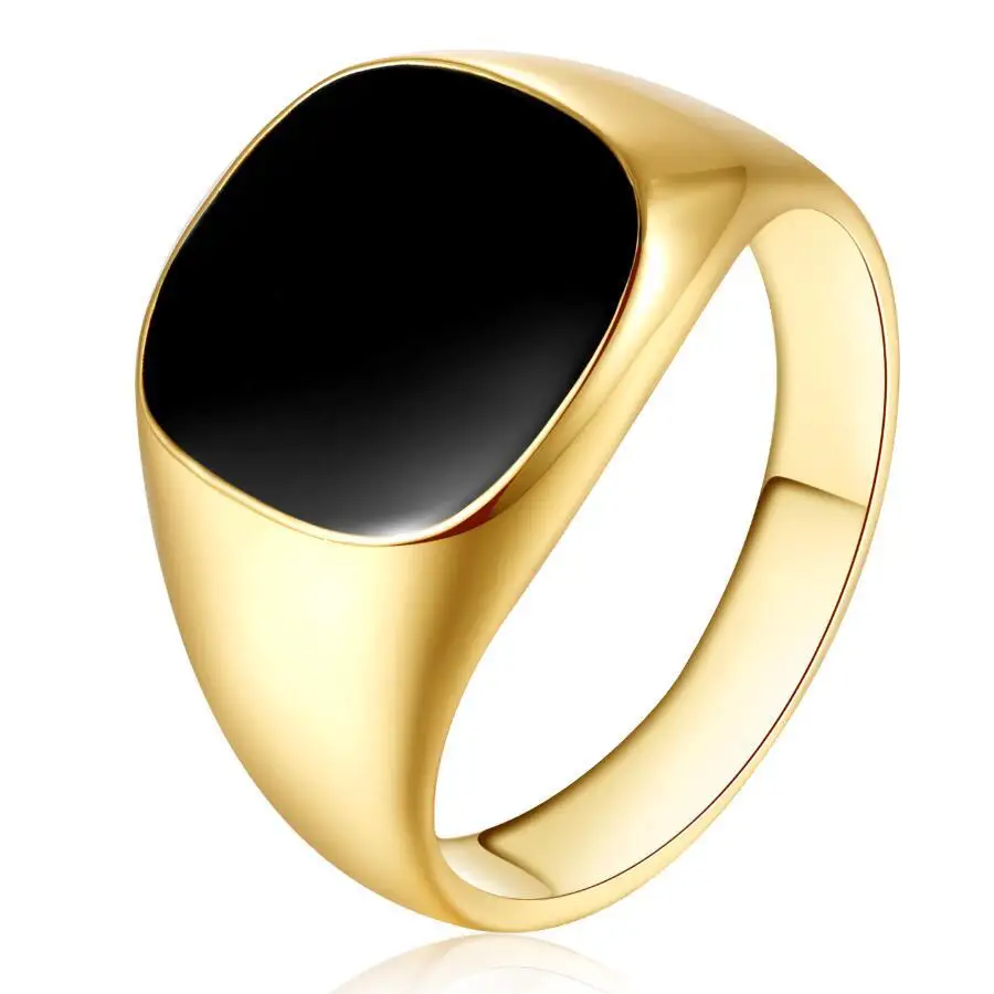 

Classic Men ring Fashion Simple Design gold color ring Black Drip Men's Ring R02