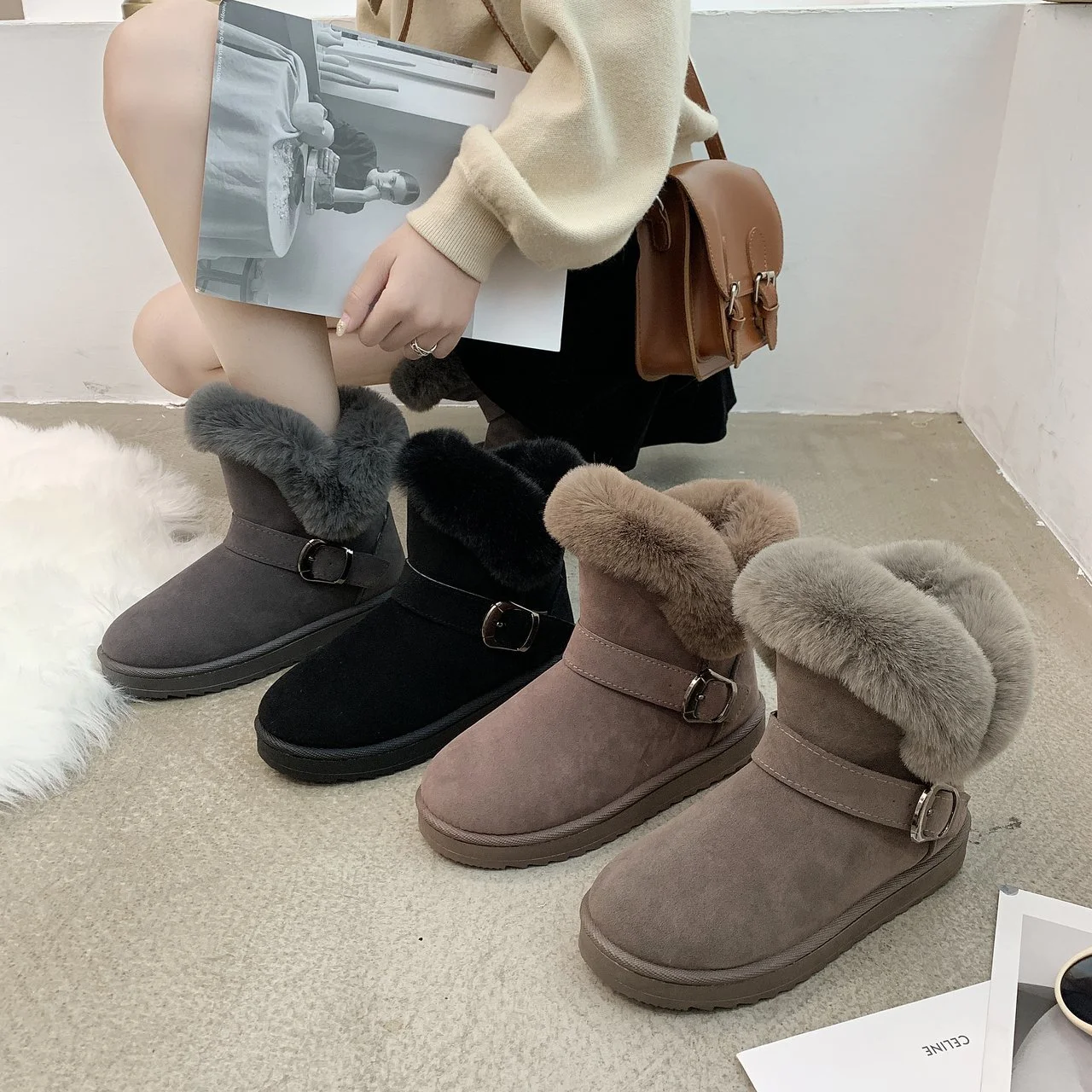 

winter fur boots women with fur keep warm hight ladies boots shoes snow winter boots for women, As picture