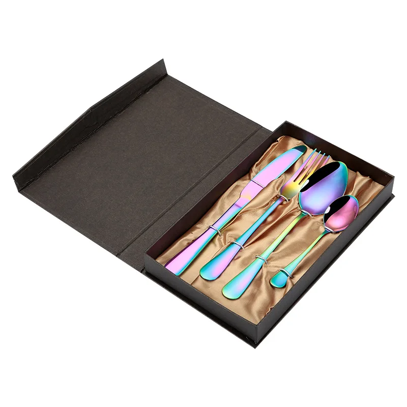 

In Stock Gold Flatware Cuttlery Set Gift box Stainless Steel Silverwar Set, Silver/gold/rose gold/colorful/black