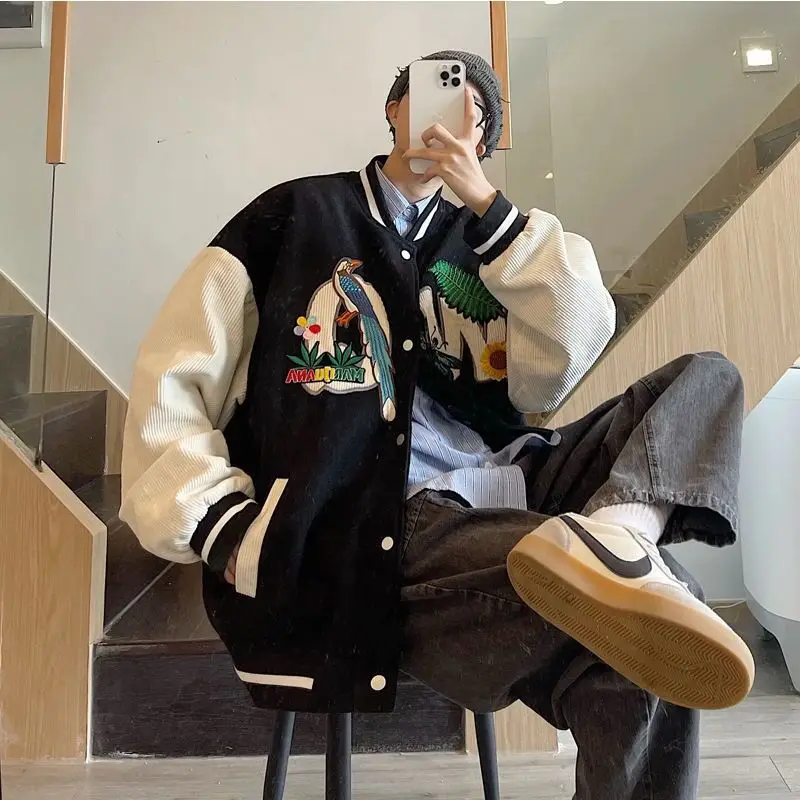 

Coat women Baseball uniform spring and autumn students Korean style loose casual jacket women's retro clothes O-Neck green
