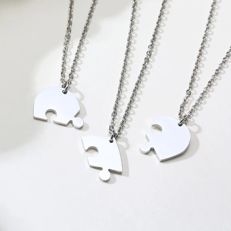 

Fashion 3PCS Gold Plated Stainless Steel Heart Shape Pendant Necklace Best Friend Love Heart Puzzle Pendant Necklace, Picture color