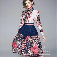 

Long sleeve floral printed vintage women summer dresses 2019 with bow boho clothing