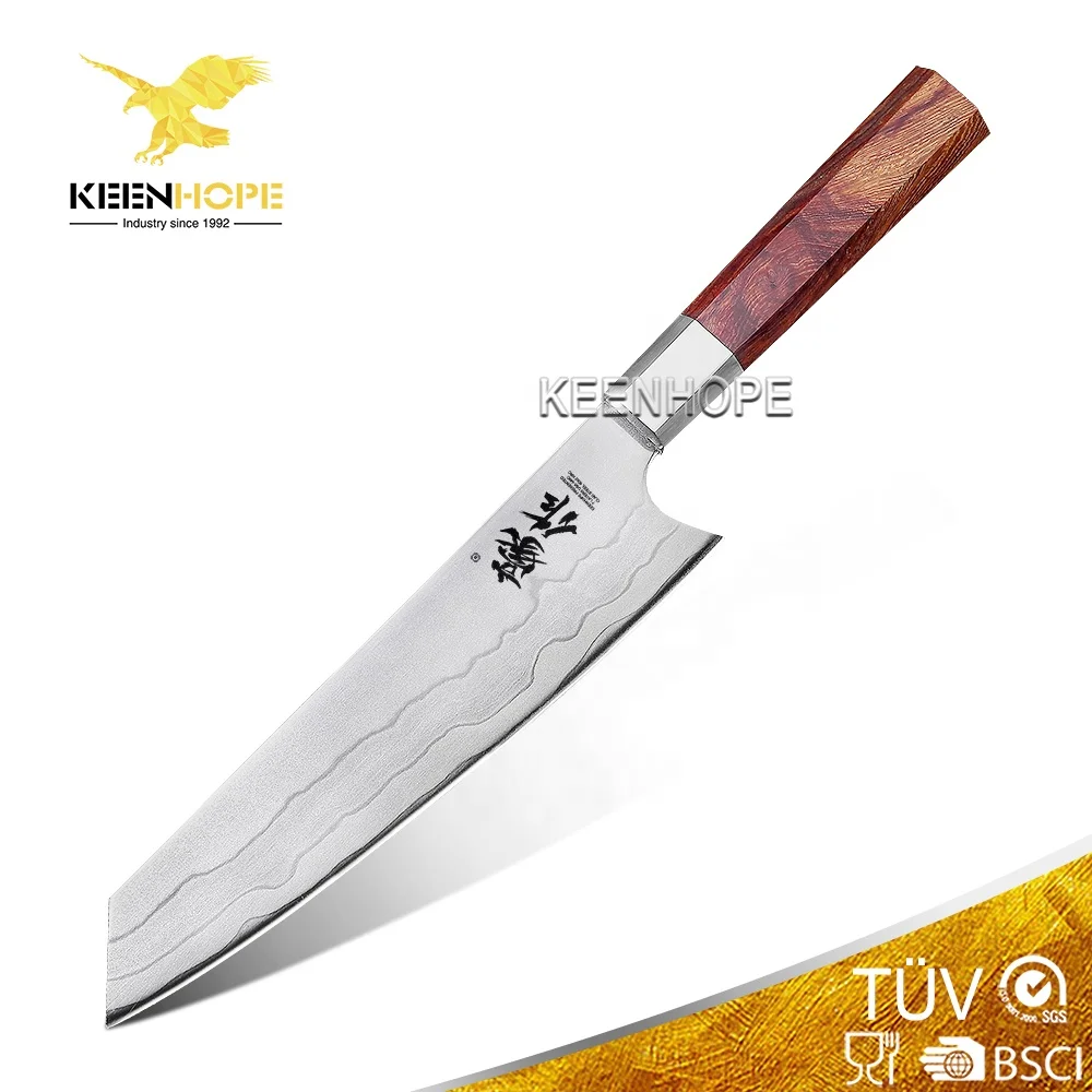 

Stunning 7 Layers US 440C Clad Steel Blade burning Pattern 8 inch Kiritsuke Japanese Chef Knife