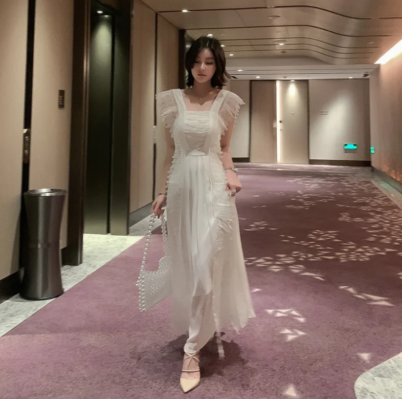 

Fashion Elegant Women Lace Hem Princess Dress Bridesmaids White Wedding Dresses