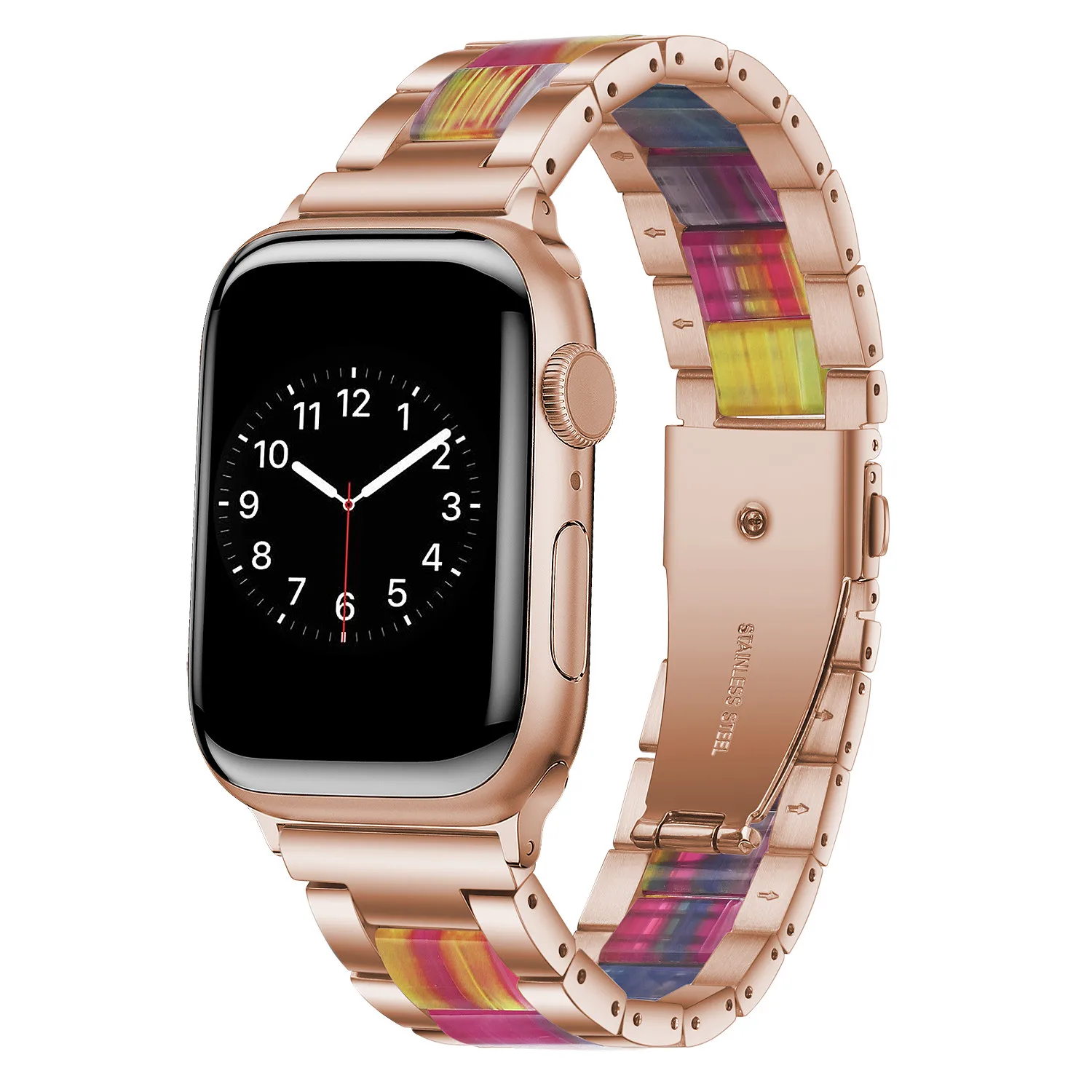 

Rose Gold Luxury Watch Band Stainless Steel Strap for Apple Watch Strap Resin Stainless, Multi color