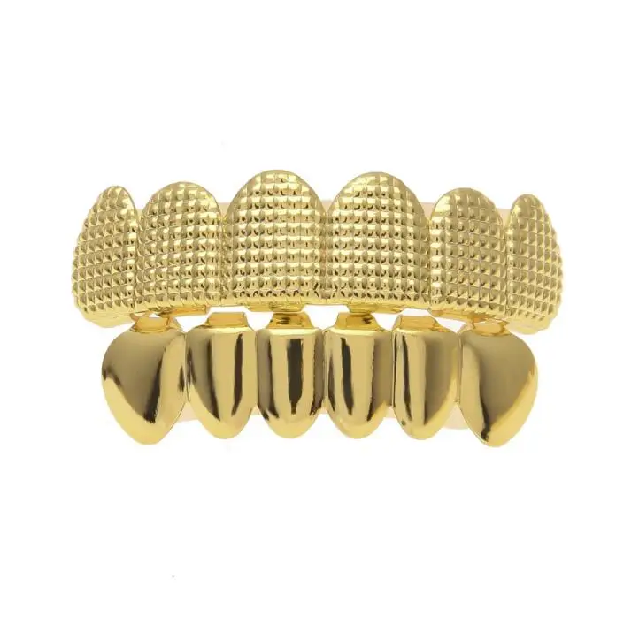 

Queena Gold Silver Color Hip Hop Lattice Shape Teeth Grillz Top, Picture