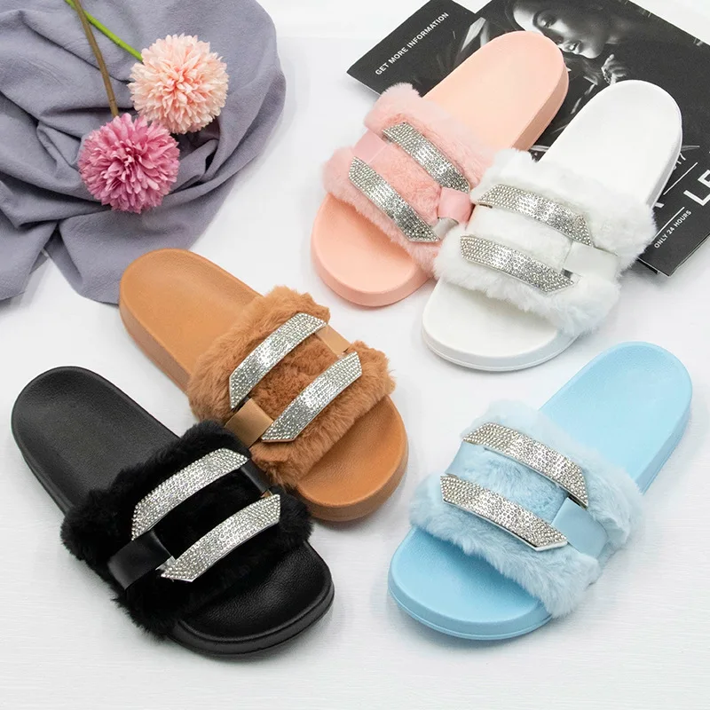 

2022 Wholesale Ladies Fluffy Indoor and Outdoor Fuzzy Slides Slippers Women Cozy and Comfy House Open Toe Slippers