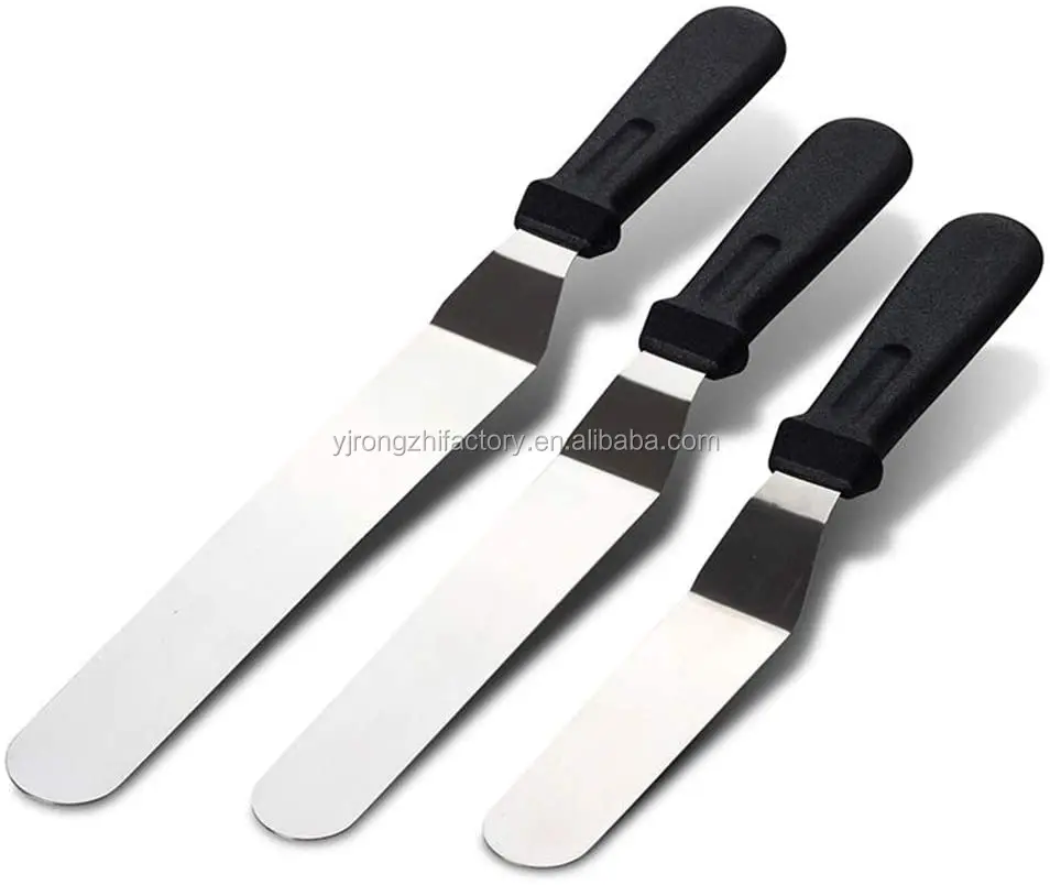 

Wholesaler bakeware offset spatula 3 pcs icing spatula set with 6", 8", 10" blade stainless steel cake spatula, Black handle