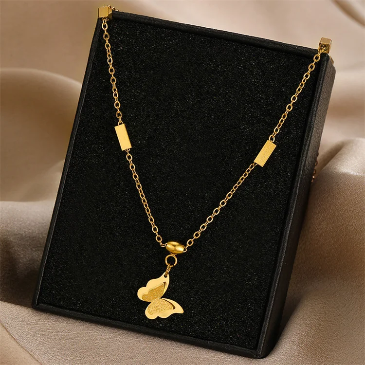 

Hot Selling New Ins Dainty Titanium Steel Women Design Gold No Fade Butterfly Fashion Jewelry Necklace