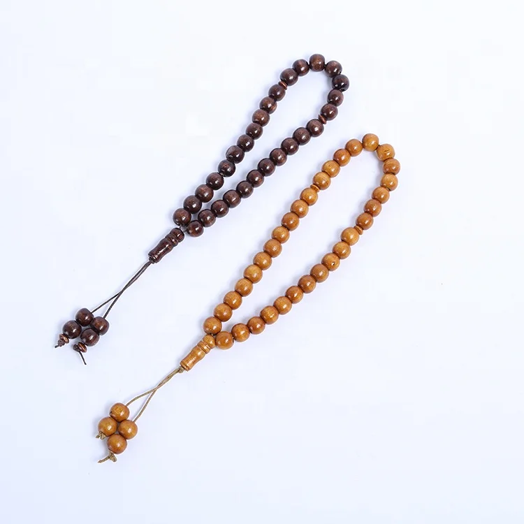 

cheap round wood beads chain 33pcs religious rosary with tassel wooden bracelet