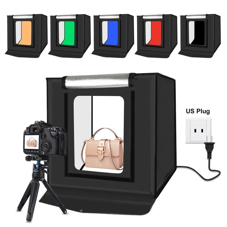 

PULUZ 40cm Folding Portable 24W 5500K White Light Dimmable Photo Lighting Studio Shooting Tent Box Kit with 6 Colors, Black