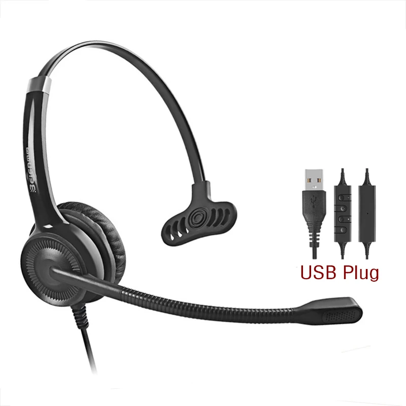 

Professional Call Center USB Monaural Headset Headphone With Noise Cancelling Microphone, Volume Control And Mute For Conference