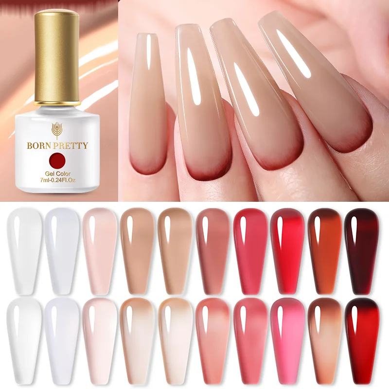 

BORN PRETTY Jelly Nude Translucent Gel Polish 20 colors Natural Resin Amber Red Bown UV Gel Nail Polish for Autumn Winter Nails